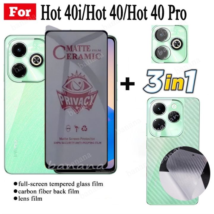 3 IN 1 infinix Hot 40 Hot40i Hot 40 Pro Anti-Spy Privacy Ceramic film Screen Protector and Camera Lens Glass Screen Protector and Back film