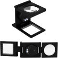 Metal Body : 10X Foldable 2 LED Light Linen Tester Magnifier Magnifying Glass Lens Scale Pointer Loupe Thread Counter 10X Magnification for Professional Use. 