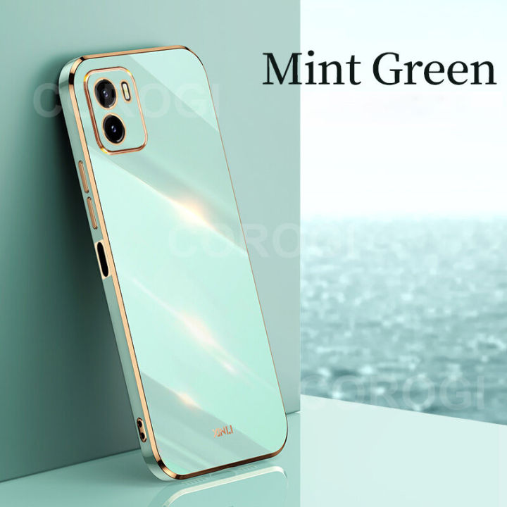 For Vivo Y01 / Vivo Y15C / Vivo Y15s Back Cover Luxury 6D Plating Frame Shiny Bling Cases Soft Silicone Square Protective Mobile Phone Case for Girls Boy