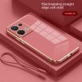 OPPO Reno 8 Pro Reno8 Pro 5G Luxury Square Edges Plating Back TPU Soft Phone Case with Lanyard Glossy Casing. 
