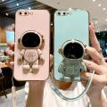 COROGI for iPhone 8 Plus / iPhone 7 Plus Back Cover with Free Lanyard Cartoon Astronaut Folding Stand Luxury 6D Plating Square Shiny Cases Soft Silicone Mobile Phone Case Pouch. 