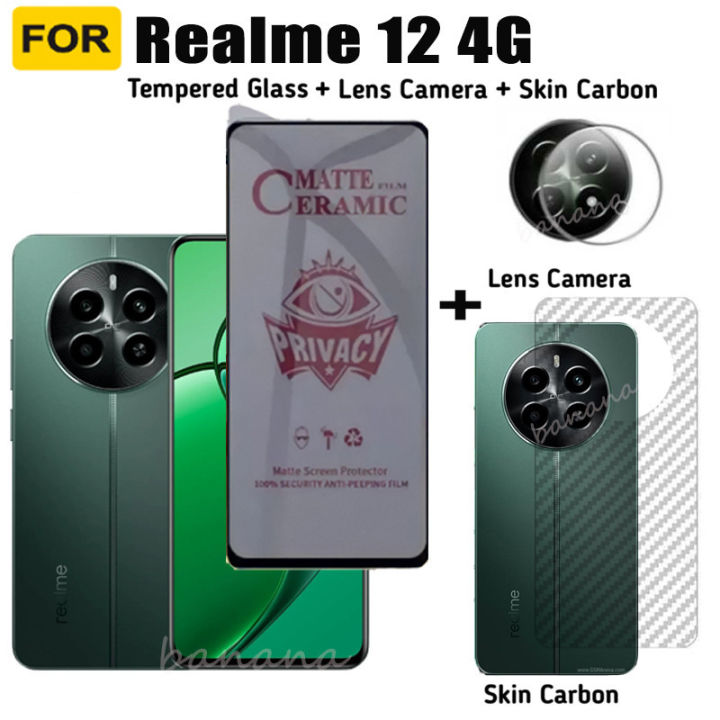 For Realme 12 Privacy Tempered Glass For Realme 12X 12+ 12 5G 11 4G 11 5G 11X 10 4G Anti-Spy Ceramics film+Camera Lens Glass and Back Film