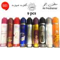 Car Air Freshener SOFT| BAHRAIN PERAL | RED ROSE | AROOSAH |SILVA | OUD | DARAHIM |SULTANAT | BAKHOUR ARABIC Pack of 9 300ml Big Bottle Al Arabia Room Sprai Imported High Quality Value Budget Pack Fresh Scent Fragrance |Hotel Car Office Room Air Freshener. 