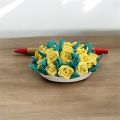 Handmade Polymer Clay Floral basket – Yellow Roses with Green Leaves. 
