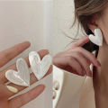 White Color Big Heart Stud Earrings for Women Girl Korean Love Drop Glaze Aesthetic Daily Life Minimalist Jewelry Piercing Ear Loser Lione. 