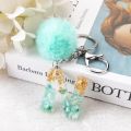 1Pc Blue Pompom Letter Keychain Words Keyring with Puffer Ball Glitter Gradient Color Resin Crafts Handbag Charms. 