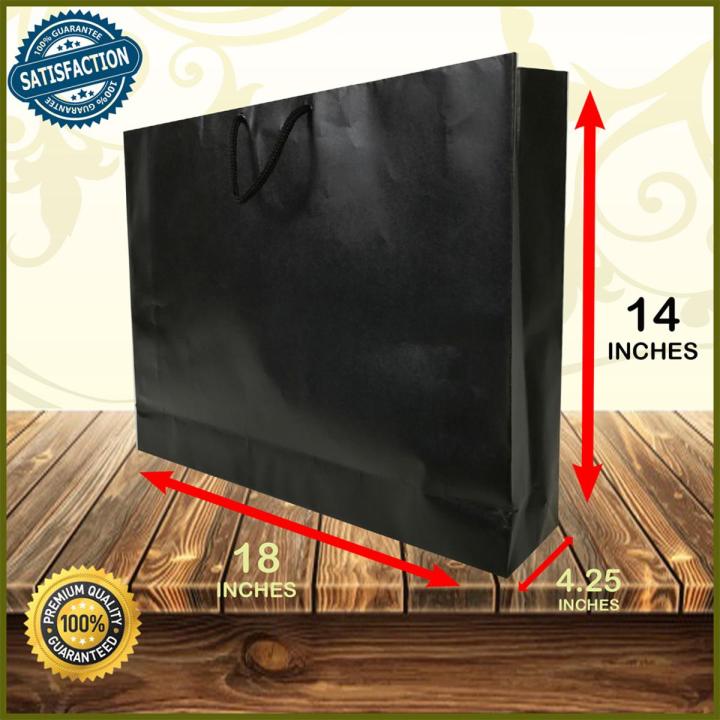 BLACK PAPER BAGS. Pack of 08 Premium Quality Black Paper Bags (IMPORTED PAPER)  of 14  x 18 x 4.25 inches [ 1-2 CENTIMETERS (+) (-) SIZE VARIATION ]  , suitable for using as shopping bag, gift bag, goodies bag, merchandise and retail bag