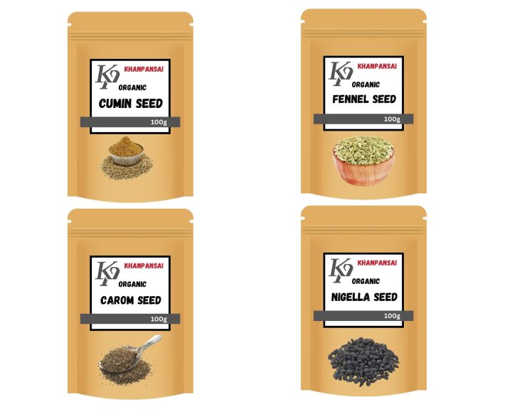 Khanpansari Organic Cumin seed, Fennel seed, Carom seed, Nigella seed Mixed Powder 400grams