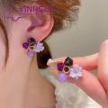 Yinhsly Cubic Zircon Earrings Chic Flower-shaped Cz Stud Earrings for Women Elegant Ear Studs Jewelry Gift for Girls Trendy Style Flower Stud Earrings. 