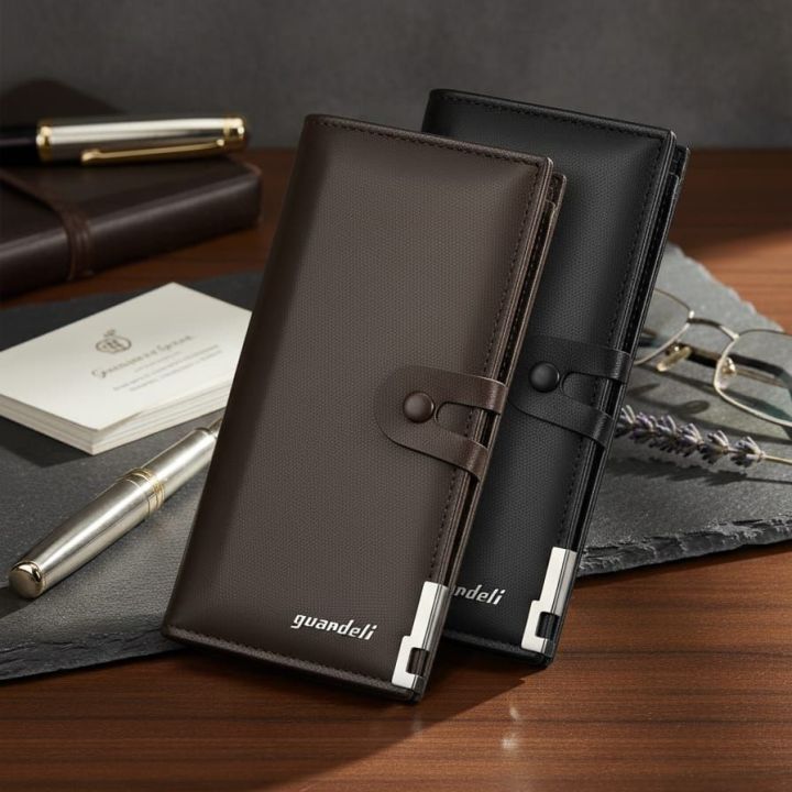 Yuandeli Men’s Long PU Leather Wallet | Slim Business Card Holder | Multi-Card Bifold Purse for Men