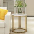 Metal Side Table Small Coffee Table with Open Storage Shelf 2Tier Round Wooden Center Table for Living Room Bedside Round Table Wooden Nightstand-Golden. 