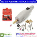 12V Mini Electric PCB Drill Grinder Machine Kit with 5 HSS Bits, Collets, Sanding Drums & Power Adapter for DIY PCB Projects by Electrica. 