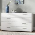 Modern 8-Drawer Wooden Dresser - White Shine Sideboard with Bar Handles for Elegant Living Room Decor. 