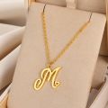 Initial Name Alphabetical Letter "M" Pendant Necklace Stainless Steel Gold Color Rope Chain for Women & Men. 