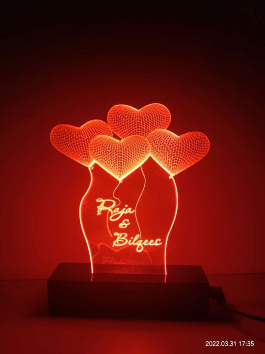 Personalized Heart Shaped 3D Illusion LED Lamp