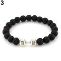 Unisex Fashion Black Matte Stone Dumbbell Fitness Gym Adjustable Punk Bracelet. 