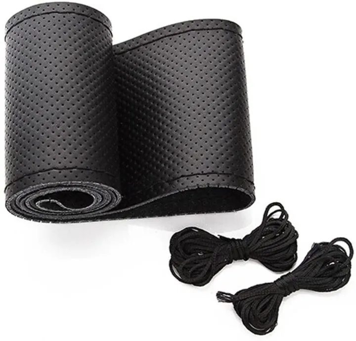 Black%20Leather%20Stitching%20Steering%20Cover%20Genuine%20Pu%20Leather%20Center%20Breathable%20Hand%20Sewing%20-%20Image%202