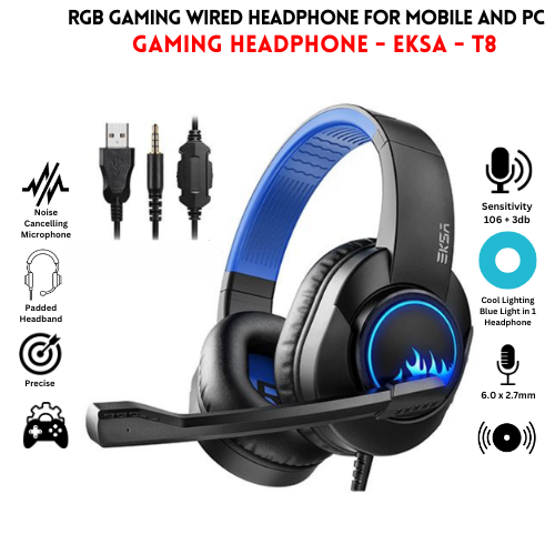 Gaming Headphones Rgb with Mic for PC, Pubg Mobile, PS4, Laptop - 360 Surround Sound Super Bass Vibration Over the Ear Wired Head Phones Headset for Gaming with Noise Cancelling Microphone