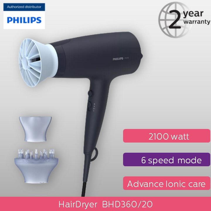 Philips Hair Dryer BHD360/20- 3000 Series - 6 Speed Settings - Ionic Care