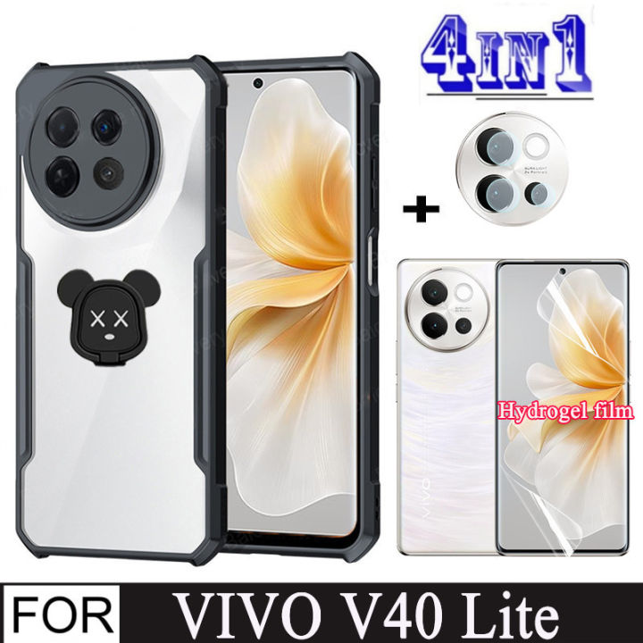 4 In1 Vivo V40 Lite Shockproof Phone Case for vivo V40 V30 V30E V29E Full Transparent Hydrogel Soft Film Screen Protector and Mobile phone holder