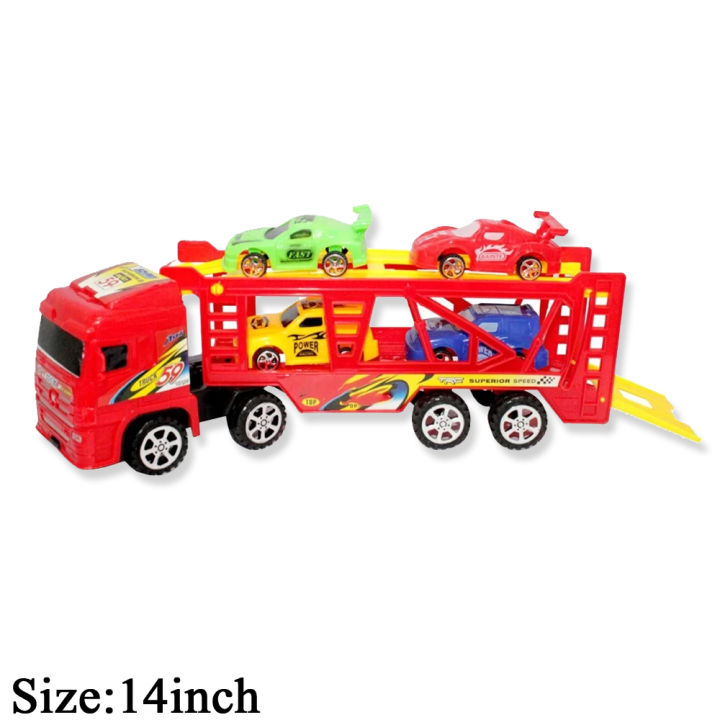 Friction Powered Transport Truck Container With 4 Cars Toy For Kids Boys Girls Vehicle Toys