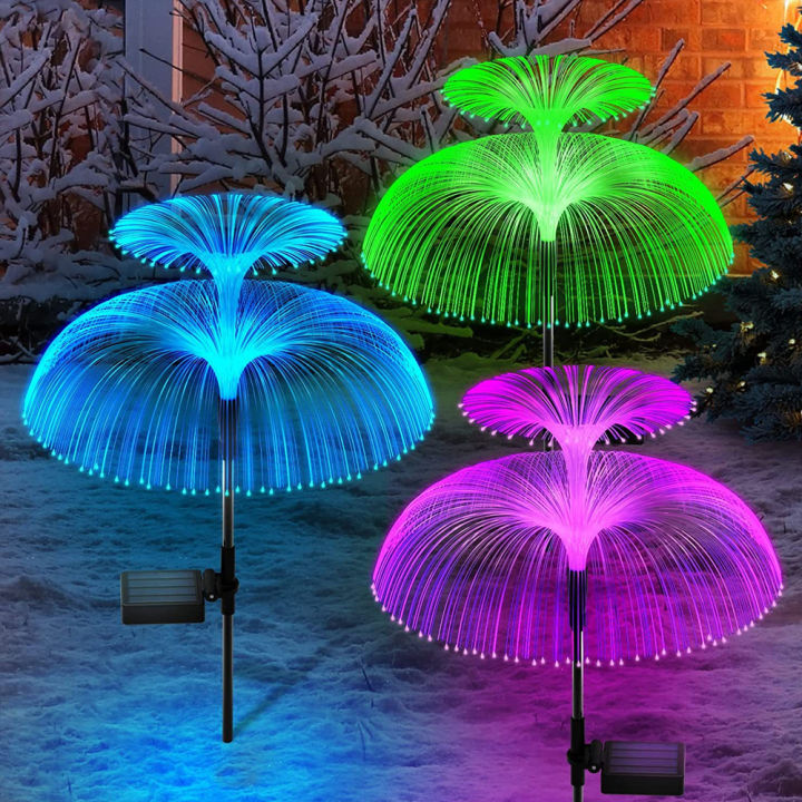Solar Double Jellyfish Garden Lights Outdoor Waterproof Fiber Optic LED ...
