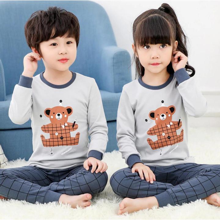 Baby or Baba Sky Blue Bear Print Full Sleeves Night Suit for Kids