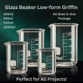 Glass Beaker Set - 100ml, 250ml, 500ml, 1000ml - Borosilicate, Heat Resistant, Graduated Measuring Cups for Lab, Chemistry, Baking, Perfume, Candle Making & DIY Experiments. 