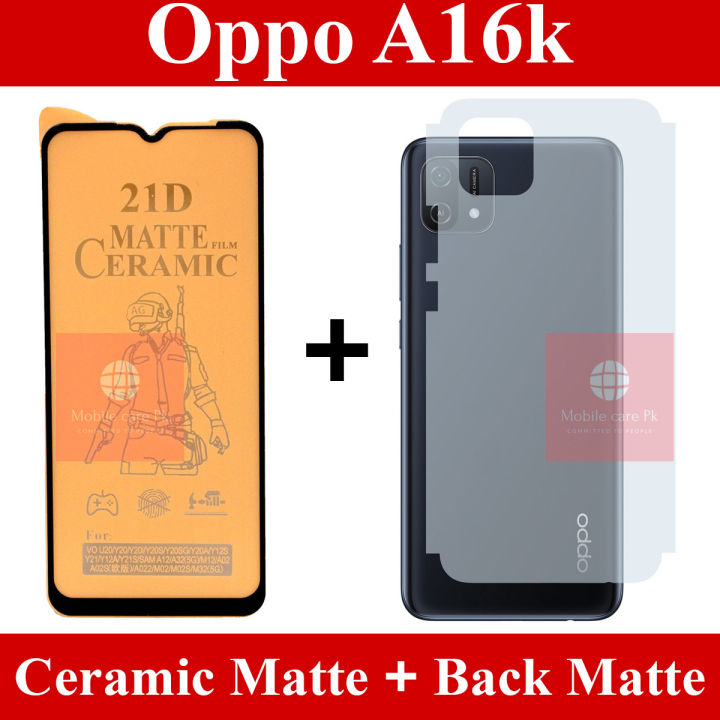 Oppo A16k Front Matte Glass Protector Ceramic Matte + Matte Protector Back Fiber skin Sheet For Oppo A16k