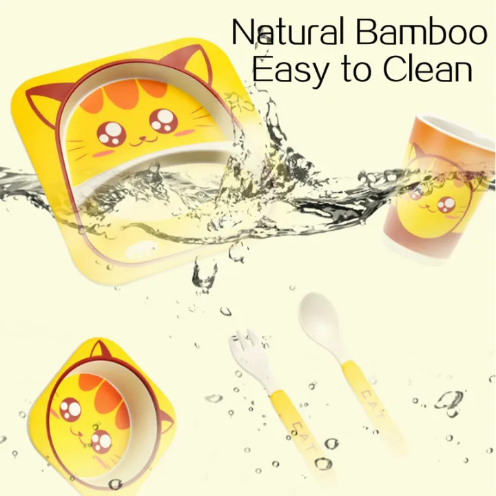 5%20Pcs%20Baby%20Bamboo%20Dishes%20Set%20Bowl+Spoon+Fork%20Feeding%20Food%20Tableware%20Eco-friendly%20Cartoon%20Animal%20Kid%20Feeding%20Bowl%20Dinner%20Plate%20Gift%20Set%20for%20baby%20birthday%20and%20school%20(Random%20Designs)%20-%20Image%203