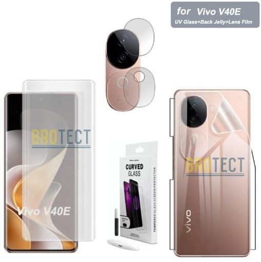 Vivo V40E UV Tempered Glass Screen Protector + Back Jelly Protector + Camera Lens Protector
