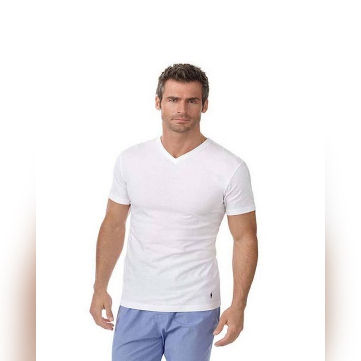 Plain V-Neck White Cotton Tshirt For Men