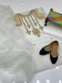 Girl's Dream Fashion Party Collection 2024 3pcs Handmade Dress For Women Organza tilla Aari Beets Embroidry Handmade Shirt Organza Kundan Dupatta Khatan Trouser. 
