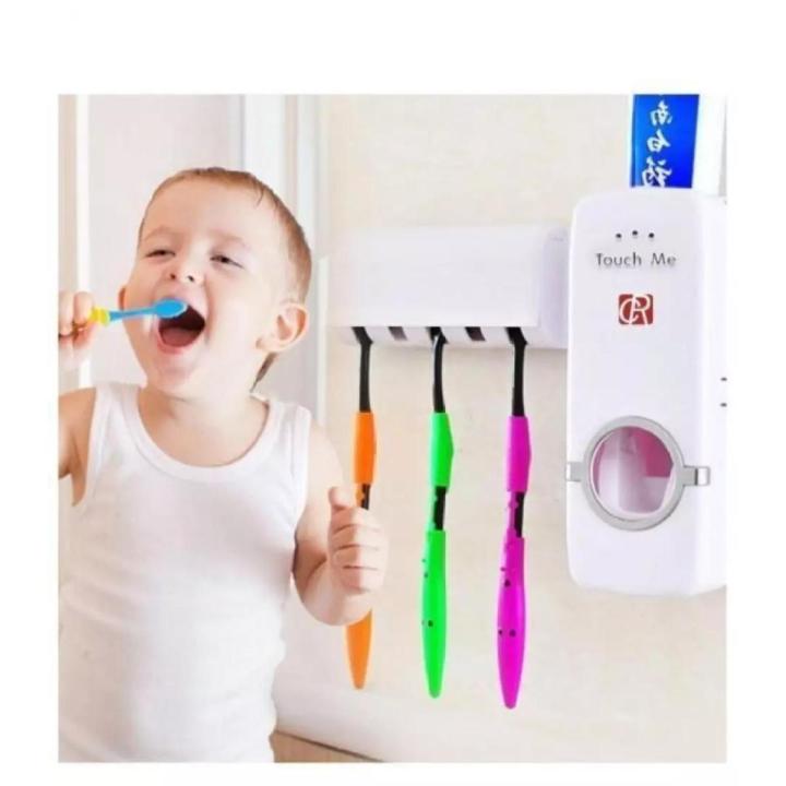Set of Toothpaste Dispenser & Brush Holder - White