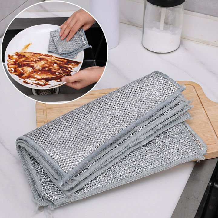 1/5Pcs Non-Scratch Steel Wire Dishcloth Daily Cleaning Cloth Non Stick Oil Wiping Cloth Kitchen Stove Dishwashing Pot Washing Dishes