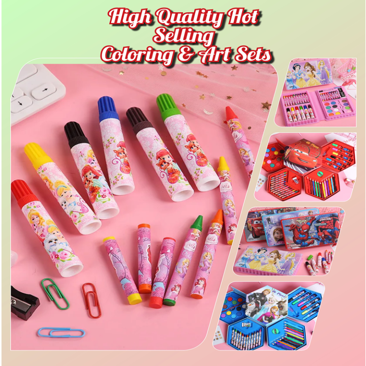42,50,54,68,150,168 Hello Kitty Princess Frozen Barbie Artist Drawing Sets Drawing Kits Supplies for Kids Girls Drawing Painting Set Include Crayons, Coloured Pencils, Watercolour Paints, Coloured Markers, Palette, Paintbrush, HB Pencil, Eraser, Sharpener
