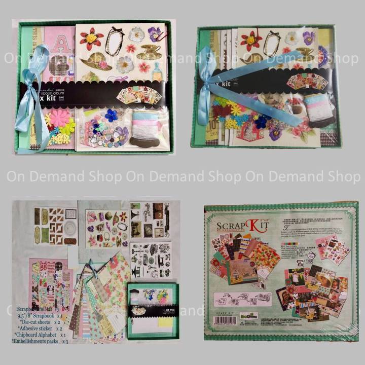 Eno Greeting 8 inch Floral Vintage Scrapbook Photo Album Gift DIY Ribbon Complete Scrapbook Kit For Lover/Kids
