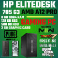 H.P ELITEDESK 705 G3 AMD A12 PRO, 8 GB DDR4 RAM, 128GB SSD, 500 GB, 2GB GAMING GRAPHIC CARD. 