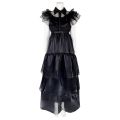 Wednesday Addams Cosplay Costume Black Short Sleeve Ball Dress Outfits for Women Kids Halloween Evening Party Roleplay wigs. 
