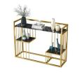 New Console Table in Golden Finish Modern Console Table with Storage shelf  Marble effect Tabletop & Metal Frame. 