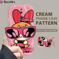 Jizetin for OPPO F11 Back Cover With Cartoon Powerpuff Girls Sunlasses Holder Cream Texture Wavy Edge Soft Silicone Phone Cases. 