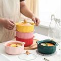 Techmanistan Nordic Ceramic Soup Bowls With Glass Lid Handles Dessert Noodle Pot, Large Soup Bowl With Lid Ceramic Instant Noodle Bowl. 