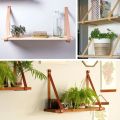 Home Bathroom Pu Leather Hanging Rope Wooden Rack Plant Flower Pot Tray Wall Shelves Organizer Nordic Diy Home Decoration. 