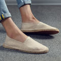 IELGY Flat shoes men's Loafers straw woven hemp rope breathable sweat-absorbing hemp canvas Slip-Ons & Loafers. 
