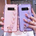 For Samsung Galaxy Note 8 Back Cover with Love Heart Chain Wrist Strap Fashion Bracelet Shiny Plating Bumper Protective Case Silicone Shockproof Mobile Phone Cases. 