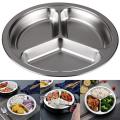 Round Divided Plates Stainless Steel Mess Trays Food Plate. 