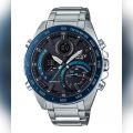 Casio Edifice Mens Steel Silver/Black Solar Powered Bluetooth World Time Analog-Digital Watch Silver Steel Band Watch-ECB-900DB-1BDR. 