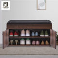 Premium Quality Entrance 2 Tiers Shoe Rack Shoe Cabinet Shoe Storage Bench with Folding Padded Seat by Wood Line Furniture. 