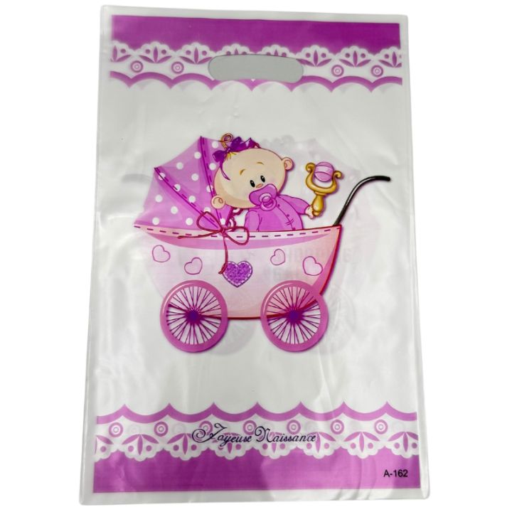 BABY GIRL IN A CARRIAGE GOODY BAGS - PACK OF 10 GOODY BAGS - BABY GIRL GOODY BAGS