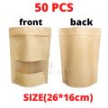 16x26cm Brown kraft paper stand up pouches 25/50pcs, stand up paper bags with window and zipper Packaging material, packaging bags. 